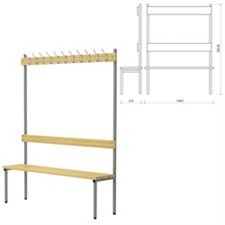 Скамья с вешалкой, спинкой П-091Д/1,5 (1818х1480х370 мм), 11 крючков, дерево, металлокаркас - фото 17137784