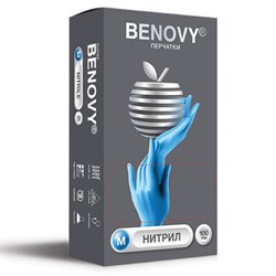 Перчатки нитриловые смотровые 100 пар (200 штук), размер 7-8, M (средний), BENOVY Nitrile Chlorinated - фото 17137862