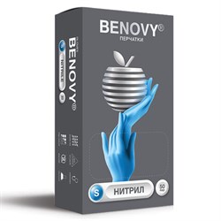 Перчатки нитриловые смотровые 50 пар (100 штук), размер 6-7, S (малый), BENOVY Nitrile Chlorinated - фото 17137863