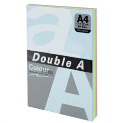Бумага цветная DOUBLE A, А4, 80 г/м2, 100 л. (5 цветов x 20 листов), микс пастель - фото 17143526