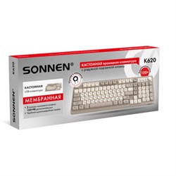 Клавиатура проводная бесшумная USB, 102+98 клавиш, LED-подсветка, SONNEN K620, слоновая кость / серая, 513950 - фото 17153233