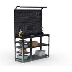 Стол-верстак ООО Металекс KIT 950х1200х500 мм, с боковыми полками, 2-мя панелями и комплектом освещения, черный - фото 17171590