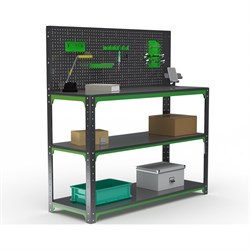 Стол-верстак ООО Металекс серия KIT 950х1500х400 мм, две полки + перфопанель с комплектом аксессуаров, серо-зеленый - фото 17171710