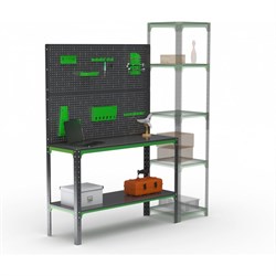 Стол-верстак ООО Металекс серия KIT 950х1800х500, одна полка + двойная перфопанель с комплектом аксессуаров, серо-зеленый - фото 17171724