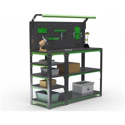 Стол-верстак ООО Металекс KIT 950х1700х600 с боковыми полками, перфопанелью и комплектом освещения, серо-зеленый - фото 17171733