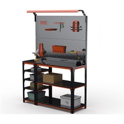 Стол-верстак ООО Металекс KIT 950х1200х500 (с бок. полками, 2-мя панелями и комп. освещения) (оранжево-чёрный) - фото 17171765