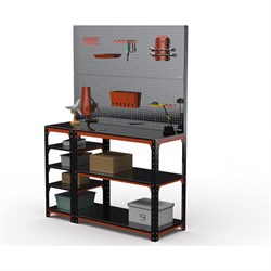 Стол-верстак ООО Металекс KIT 950х1700х600 (с бок. полками, двумя перфопанелями и комп. аксессуаров) (оранжево-чёрный) - фото 17171779