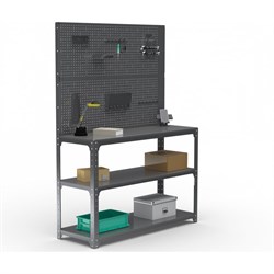 Стол-верстак ООО Металекс KIT 950х1500х500 мм, две полки + двойная перфопанель с комплектом аксессуаров, серый - фото 17171788