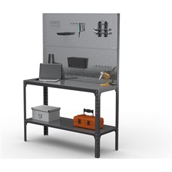 Стол-верстак ООО Металекс KIT 950х1800х600 мм, одна полка + двойная перфопанель с комплектом аксессуаров, серый - фото 17173575