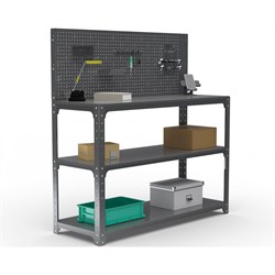 Стол-верстак ООО Металекс KIT 950х1500х500 мм, две полки + перфопанель с комплектом аксессуаров, серый - фото 17173578