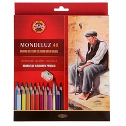 Карандаши цветные акварельные художественные KOH-I-NOOR "Mondeluz", 48 цветов, кисть, точилка, европодвес, 3713/48, 3713048003KZ - фото 17221054