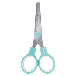 Ножницы BRAUBERG KIDS 130 мм, ручки мятные, закругленные лезвия с линейкой, 274062 - фото 17238557