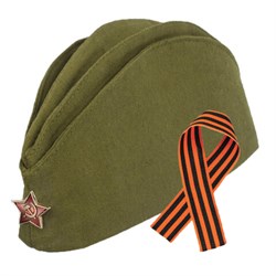 Пилотка военная двуслойная с ГЕОРГИЕВСКОЙ ЛЕНТОЙ, металлическая звезда, размер 56 (универсальный), ПЛ-11Л - фото 17246276