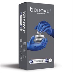 Перчатки латексные смотровые 25 пар (50 штук), размер 7-8, M (средний), синие, BENOVY High Risk - фото 17246292