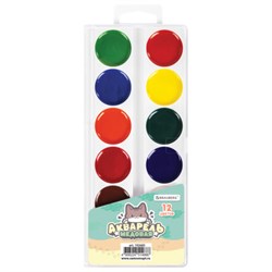 Краски акварельные BRAUBERG "МИЛЫЕ КОТЫ", медовые, 12 цветов, круглые кюветы, 192685 - фото 17248511