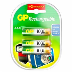 Батарейки аккумуляторные Ni-Mh мизинчиковые 6 шт. (ПРОМО 4+2) ААА (HR03) 930 mAh, GP, 100AAAHC4/2-2CR6 - фото 17253482