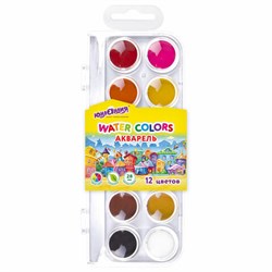 Краски акварельные ЮНЛАНДИЯ "ДОМИКИ", 12 цветов, круглые кюветы 28 мм, пенал, 192630 - фото 17262969