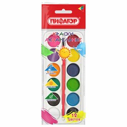 Краски акварельные ПИФАГОР СОЛНЫШКО 12 цветов, круглые кюветы, на коррексе, 192636 - фото 17262975