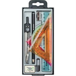 Набор чертежный GLOBUS с циркулем 125 мм, 9 предметов, пластиковый пенал с европодвесом, НЧ9-30-60 - фото 17262976