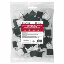 Площадка самоклеящаяся для крепления стяжки (хомута) 25х25 мм, КОМПЛЕКТ 100 штук, белая, SONNEN, 607926 - фото 17265507