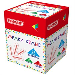 Мел белый БЕЗ ПРИМЕСЕЙ квадратный 25 штук, мягкое письмо, ПИФАГОР, картонная упаковка, 274122 - фото 17273103