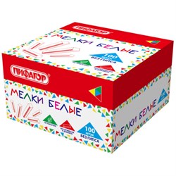 Мел белый БЕЗ ПРИМЕСЕЙ квадратный 100 штук, мягкое письмо, ПИФАГОР, картонная упаковка, 274123 - фото 17273104