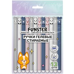 Ручки гелевые стираемые FUNSTER (ФАНСТЕР) "CUTE ANIMALS", СИНИЕ, НАБОР 12 ШТ., корпус soft-touch, узел 0,5 мм, линия письма 0,35 мм, 144435 - фото 17281148