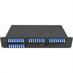 Укомплектованный одномодовый стоечный оптический кросс TopLan КРС-Top-2U-64LC/U-OS2-BK - фото 17289609