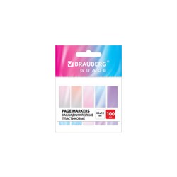 Закладки клейкие пастельные BRAUBERG GRADE 45х12 мм, 100 штук (5 цветов х 20 листов), 116688 - фото 17318731