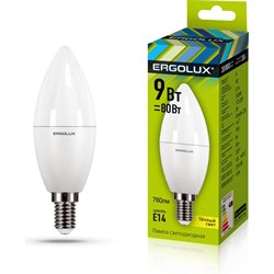 Электрическая светодиодная лампа Ergolux LED-C35-9W-E14-3K Свеча - фото 17320368