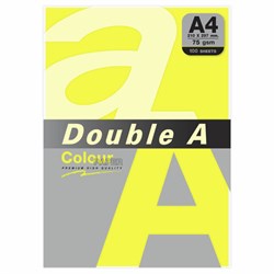 Бумага цветная DOUBLE A, А4, 75 г/м2, 100 л., неон, желтая - фото 17338638