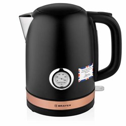 Чайник с термометром BRAYER BR1005BK, 1,7 л, 2200 Вт, закрытый нагревательный элемент, сталь, черный - фото 17338749