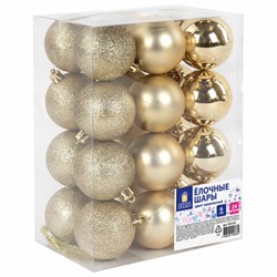 Шары ёлочные 24 шт., 6 см, "Trio", пластик, ЗОЛОТИСТЫЕ (глянец, матовый, глиттер), ЗОЛОТАЯ СКАЗКА, 592163 - фото 17342878