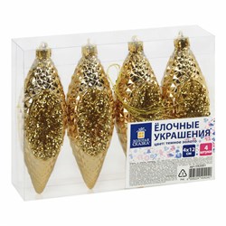 Украшение ёлочное "Шишки", 4 шт., 4х12 см, пластик, золотистые, ЗОЛОТАЯ СКАЗКА, 592001 - фото 17345594