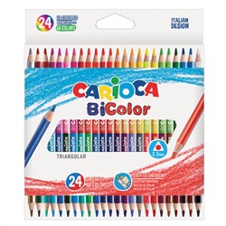Карандаши двусторонние CARIOCA "Bi-color", 24 штуки, 48 цветов, трехгранные, грифель 3 мм, натуральное дерево, 43031 - фото 17349301