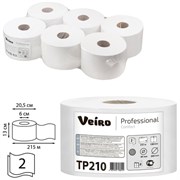 Бумага туалетная 215 м, VEIRO (Система T8), КОМПЛЕКТ 6 шт., с центральной вытяжкой, Comfort, 2-слойная, TP210