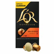 Кофе в алюминиевых капсулах L'OR "Espresso Delizioso" для кофемашин Nespresso, 10 порций, ФРАНЦИЯ, 4028608