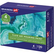 Краски акриловые для техники "Флюид Арт" (POURING PAINT), 4 цвета по 120 мл, Морские тона, BRAUBERG ART, 192240