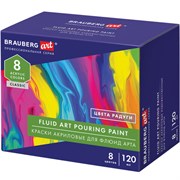 Краски акриловые для техники "Флюид Арт" (POURING PAINT), 8 цветов по 120 мл, Цвета радуги, BRAUBERG ART, 192242