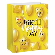 Пакет подарочный (1 штука) 11x6x15 см, ЗОЛОТАЯ СКАЗКА "Happy Birthday", глиттер, желтый, 608237
