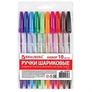 Ручки шариковые BRAUBERG, НАБОР 10 шт., АССОРТИ, "Line", корпус прозрачный, узел 1 мм, линия письма 0,5 мм, 141874