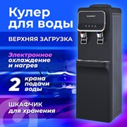 Кулер для воды SONNEN FSE-02WBc, напольный, НАГРЕВ/ОХЛАЖДЕНИЕ ЭЛЕКТРОННОЕ, шкаф, 2 крана, черный, 456168