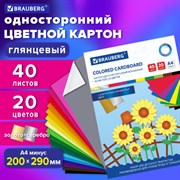 Картон цветной А4 МЕЛОВАННЫЙ ВОЛШЕБНЫЙ, 40 листов, 20 цветов, в папке, BRAUBERG, 200х290 мм, 113545