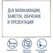 Доска магнитно-маркерная 90х120 см, алюминиевая рамка, ГАРАНТИЯ 10 ЛЕТ, STAFF, 235463