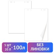 Блокноты для флипчарта ПЛОТНЫЕ 80 г/м2, BRAUBERG, 67,5х98 см, КОМПЛЕКТ 5 шт., 20 л., чистые, 124098