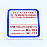 Знак "Ответственный за противопожарное состояние помещения", КОМПЛЕКТ 3 шт., 200х200х2 мм, пластик, F16