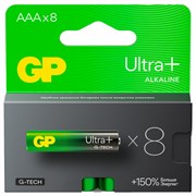 Батарейки КОМПЛЕКТ 8 шт., GP Ultra Plus G-Tech, AAA (LR03), алкалиновые, мизинчиковые, 24AUPA21-2CRB8