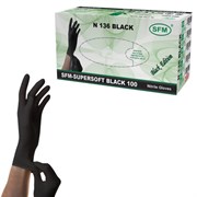 Перчатки нитриловые смотровые SFM Supersoft N136, Германия, 100 пар (200 штук), размер 6-7, S (малый), черные