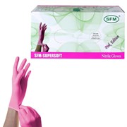 Перчатки нитриловые смотровые SFM Supersoft PINK, Германия, 100 пар (200 штук), размер 9-10, L (большой), розовые