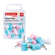 Силовые кнопки-гвоздики BRAUBERG PASTEL, пастельные цвета, 30 штук, 12 мм, 272756